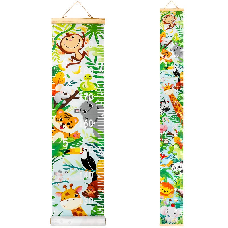 HIFOT Kids Growth Chart Height Measuring Chart, Animal Jungle Canvas Wall Hanging Rulers for Baby Children Girls Bedroom Decor 74.8''* 7.87'' (Animal) - Image 1